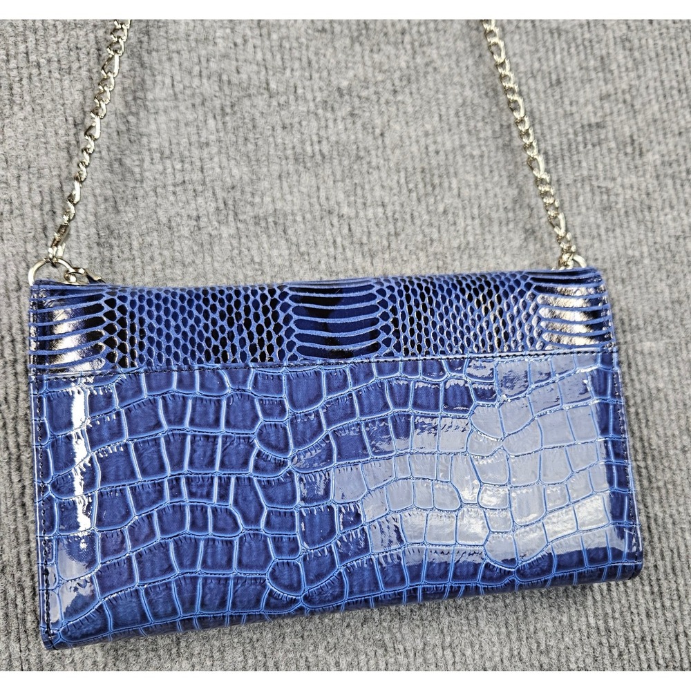 White House Black Market Blue Snakeskin Embossed Patent Bow Wallet Clutch Bag - Picture 7 of 8